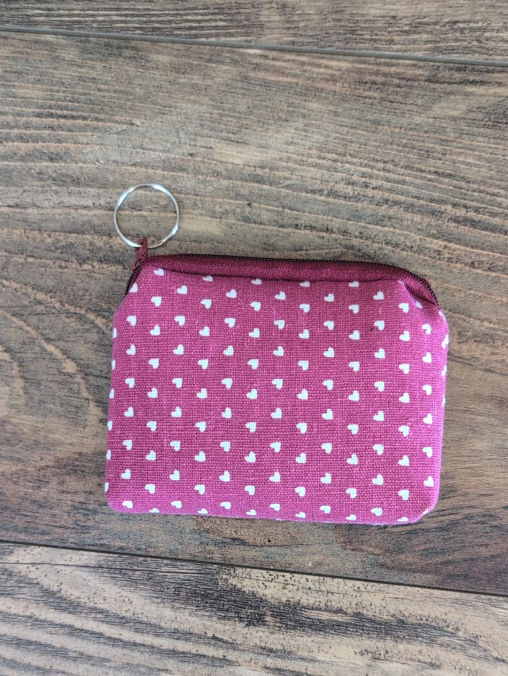 Pink Heart Print Hand Made Canvas Zip Wallet with Keyring            M392